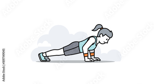 Female character performing a plank exercise emphasizing core strength and stability in a minimalistic illustration