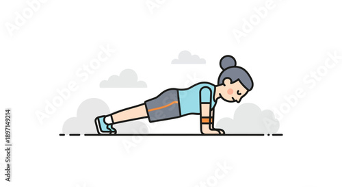 Woman Performing a Plank Exercise in a Minimalist Style for Fitness and Strength Training Practice Digital Illustration Focused