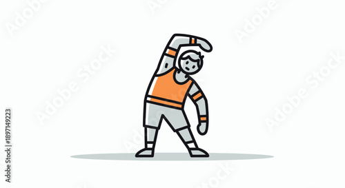 Minimalist illustration of a person performing a stretching exercise in a casual outfit for health and wellness routine