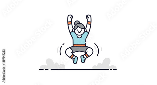 Joyful girl with pigtails jumping energetically in a playful cartoon style capturing youthful exuberance and vibrant movement