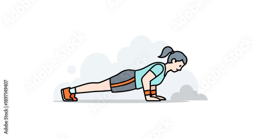 Illustration of a woman performing a plank exercise emphasizing core strength and stability