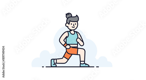 Healthy active lifestyle illustration featuring a cheerful young woman performing a stretching exercise outdoors against a soft