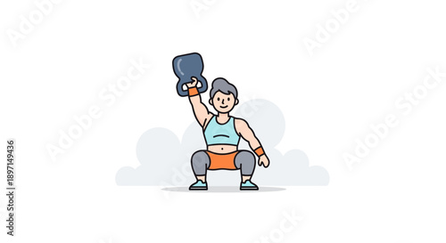 Dynamic senior woman performing energetic kettlebell workout outdoors in a cheerful fitness routine with a casual athletic outfit