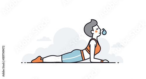 Minimalist Illustration of a Woman Performing Yoga Pose with a Water Bottle Relaxed and Focused