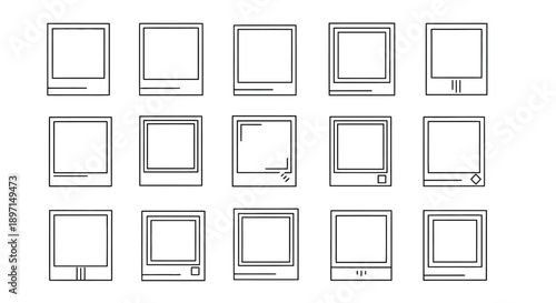 A collection of 15 minimalist outline icons depicting various vintage computer monitors or display screens.