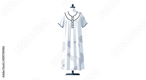 Elegant cotton nightgown displayed on mannequin, isolated against a white background, showcasing delicate fabric and classic design
