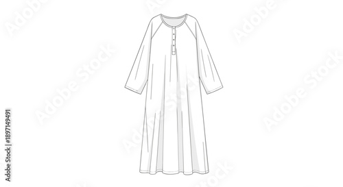 Elegant white cotton nightgown illustration with long sleeves and button details isolated on a plain background
