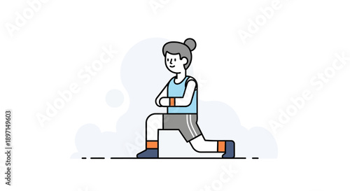 Minimalistic Illustration of a Woman Performing a Lunging Exercise with a Bright and Cheerful Design Style in a Digital Art Format