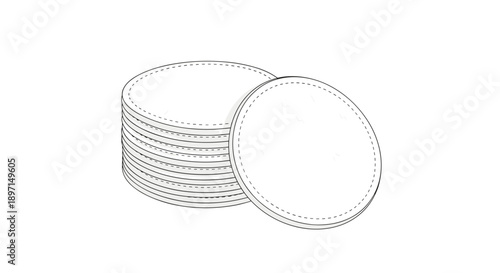 Stack of cotton face pads isolated on a white background, showcasing their circular shape and smooth texture in a minimalist composition
