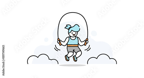 Cute cartoon girl joyfully swinging in the sky on a playful outdoor swing bright and cheerful illustration