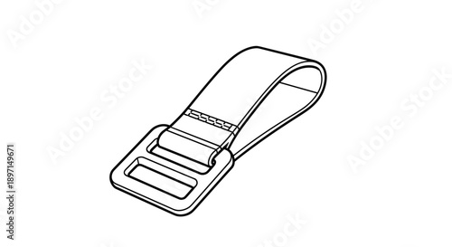 Minimalist illustration of a furniture strap with buckle, isolated on a white background, showcasing detailed line art design and simplicity