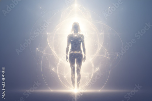 Human Silhouette in Divine Light Spiritual Abstract Art