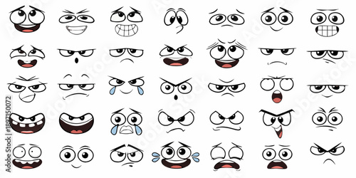Collection of diverse cartoon eyes and mouths expressing various emotions