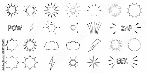 Collection of hand drawn comic book explosion and effect illustrations