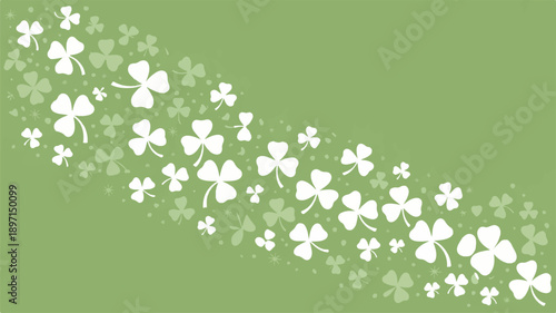 A decorative pattern design featuring white four-leaf clovers scattered across a light green background (1)_traced