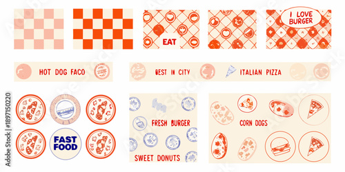 A collection of colorful retro style food and pattern stickers