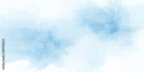 Soft clouds. Beautiful rainbow sky background. Blue rainbow sky with white clouds.Watercolor texture with soft clouds creates a serene and artistic banner illustration.