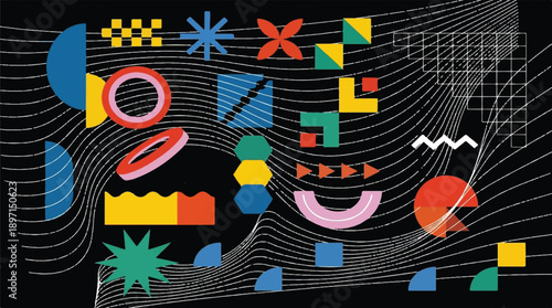 Abstract Geometric Shapes and Patterns in a Dynamic Composition