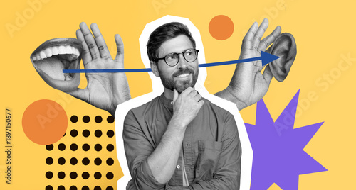 Obraz na plátne A collection of black and white hands and a man is arranged in a vibrant layout