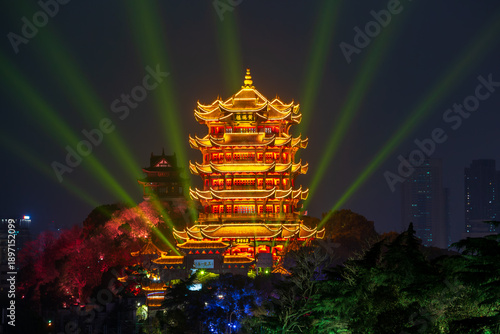 Photos Yellow Crane Tower dazzling night view light show, Wuhan, China