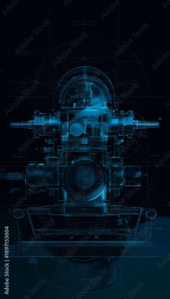 Obraz premium Futuristic holographic machine blueprint glows with innovative technological design elements