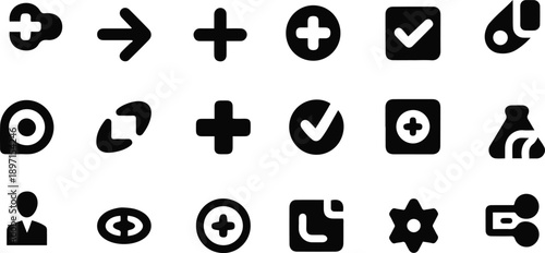 Assortment of Black Digital Interface Icons graphic
