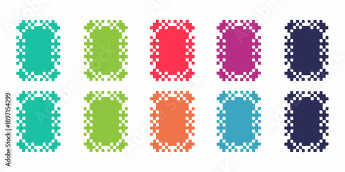 Colorful pixelated label frames arranged in two rows design elements