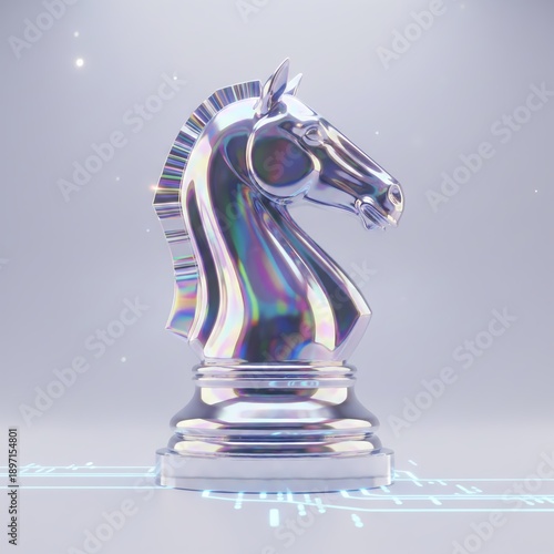 Minimal Y2K-Style Chess Knight in Reflective Liquid Metal