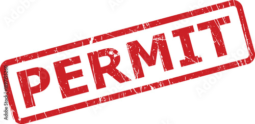 An assertive red rectangular distressed stamp prominently displaying the word PERMIT on an isolated white canvas