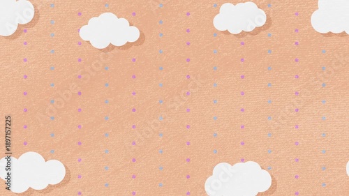 雲が動くかわいいドット柄とオレンジの布テクスチャの背景動画素材 [4K/ループ]