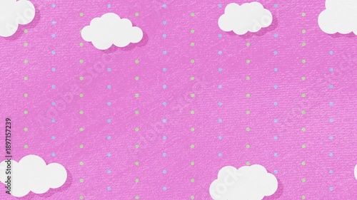 雲が動くかわいいドット柄とピンクの布テクスチャの背景動画素材 [4K/ループ]