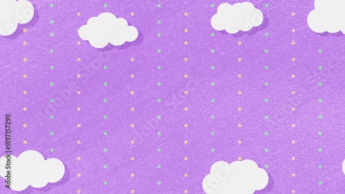 雲が動くかわいいドット柄と紫の布テクスチャの背景動画素材 [4K/ループ]