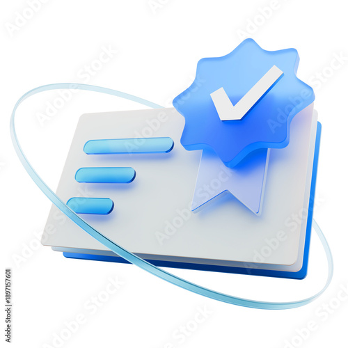 Fotografie 3d reward icon with certificate and checkmark badge