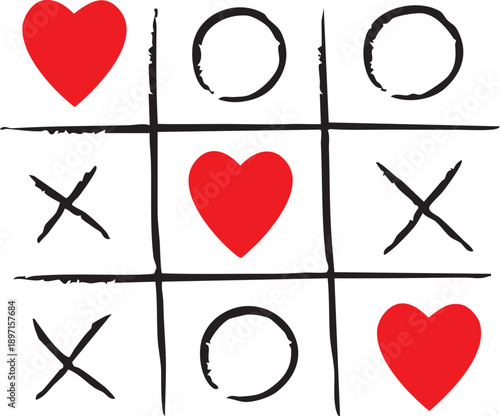 XOXO Game Pattern with Love Hearts Design Vector Elements.