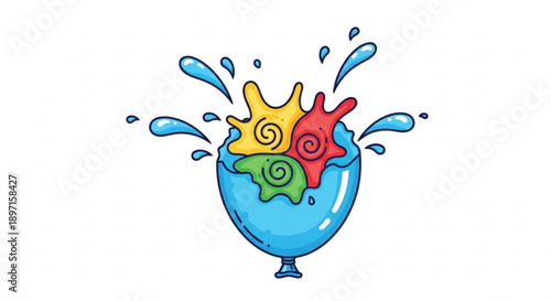 Colorful Paint Splashing Out of Blue Glass on White Background