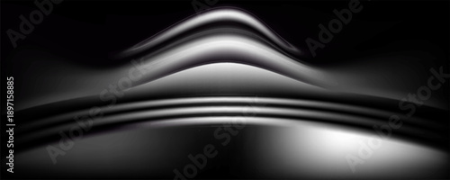 Black background with drapery, silver and lines. 3d illustration, 3d rendering.