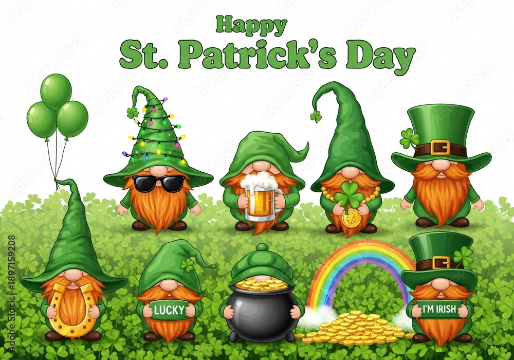 Naklejka premium Happy st. patrick's day celebration with cartoon leprechauns