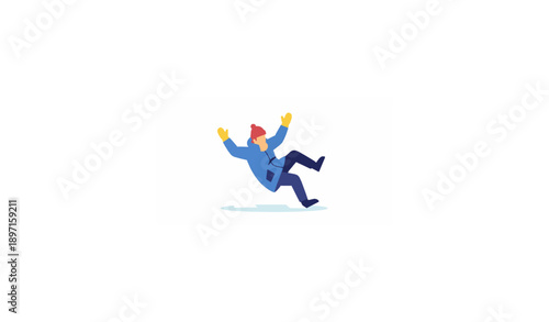 Man slipping on icy frozen road winter accident flat vector illustration