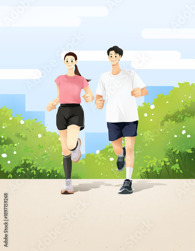 Couple jogging outdoors for healthy lifestyle and fitness