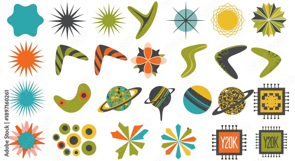 Obraz premium Retro Mid-Century Modern Graphic Elements Set