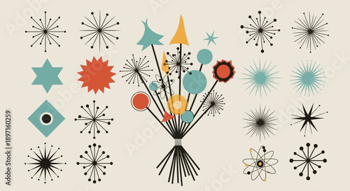 Retro bouquet mid century modern style