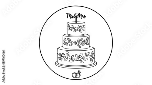 Single Line Three-Tier Wedding Cake — Minimalist Bakery & Event Line Art Illustration