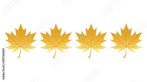 A digital illustration of four golden maple leaves arranged horizontally in a row against a pure white background (3)_traced