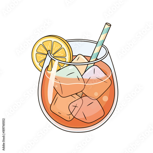 Refreshing Orange Cocktail with Ice and Straw.