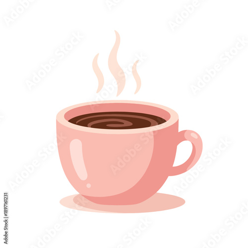 Steaming hot coffee in a pink cup a comforting morning beverage.