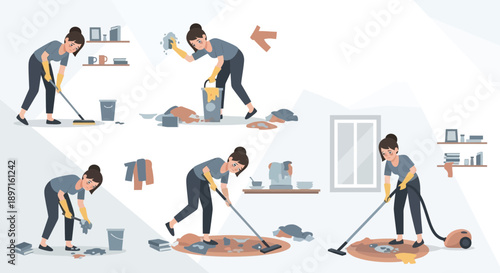 Woman Cleaning A Depiction of Household Chores and Hygiene.