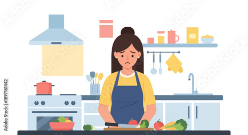 Woman preparing vegetables in kitchen focused on cooking and healthy eating.