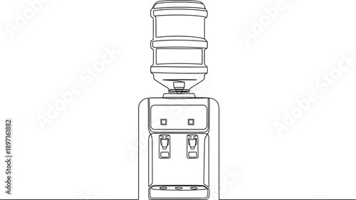Continuous one line drawing of water dispenser with two spouts depicting freshness and comfort vector illustration