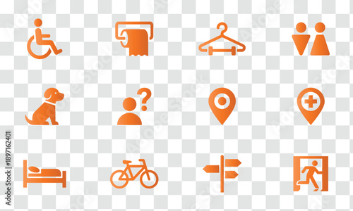 Universal Public and Navigation Icons Set Essential Gradient Orange Pictograms for UI UX Design