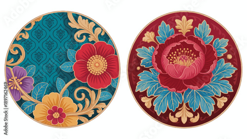 A digital illustration of two decorative circular medallions side by side (4)_traced